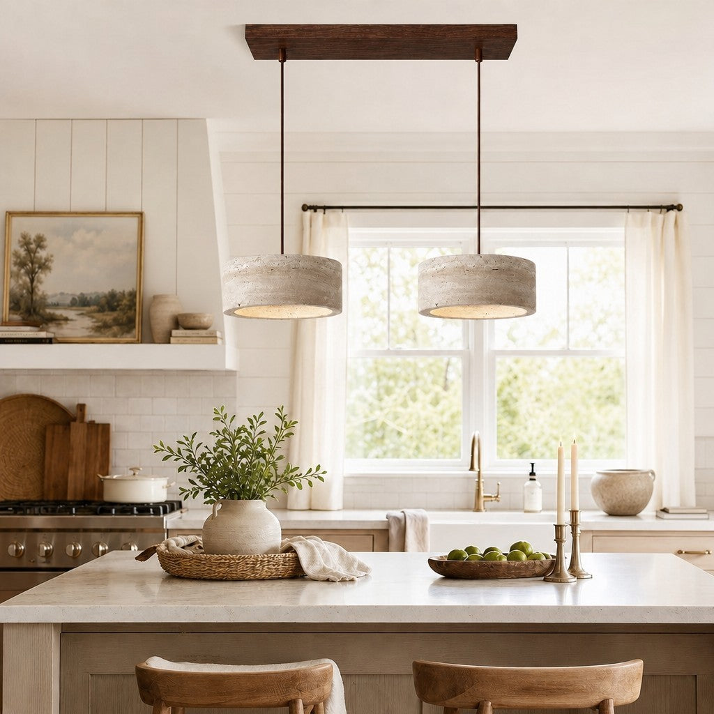Veloria Scandinavian Travertine Round Pendant Light