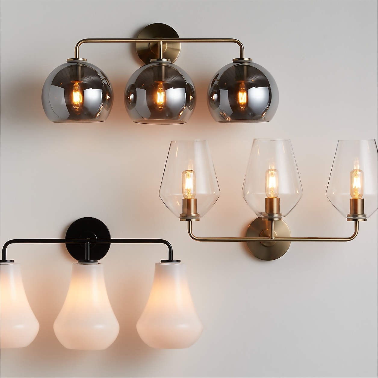 Konig Minimalist 3-Light Brass Glass Wall Light