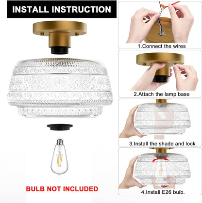 Ixionis Farmhouse Patterned Glass Semi Flush Mount Ceiling Light
