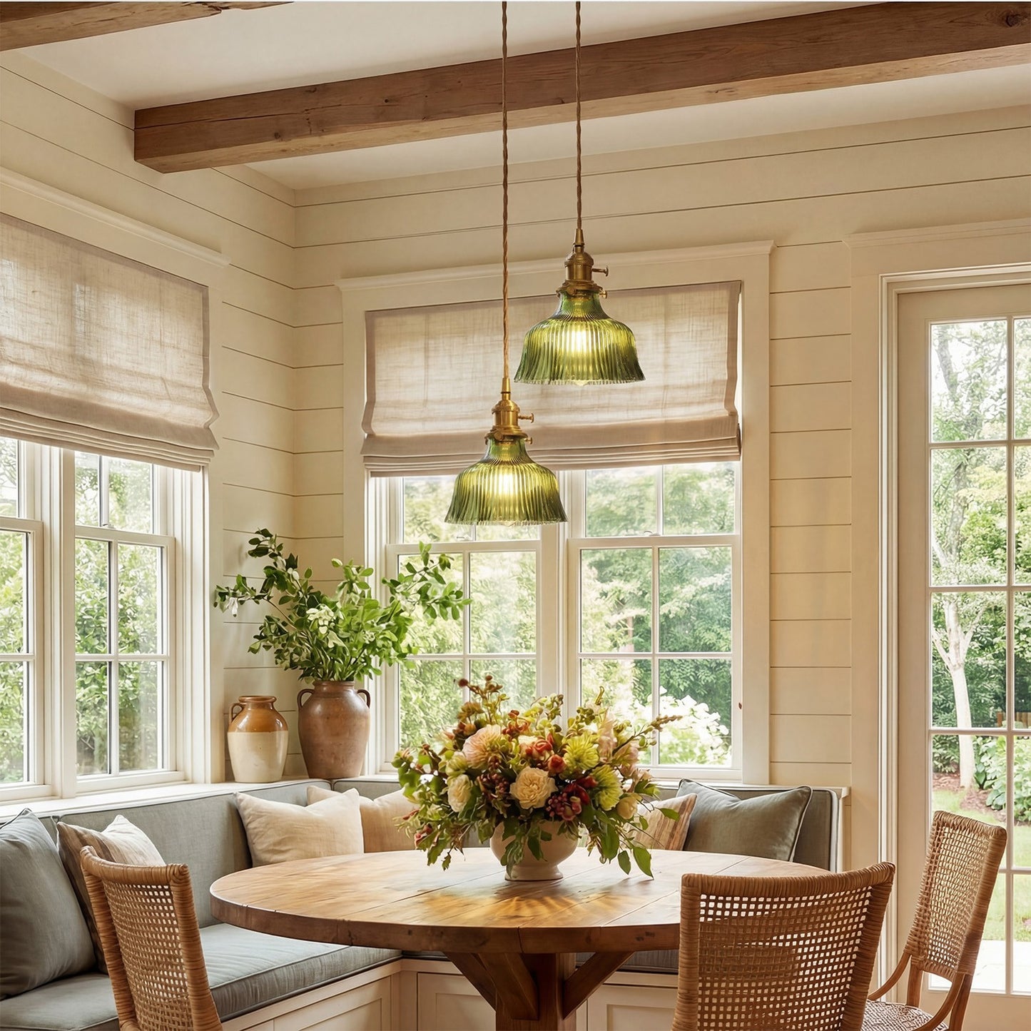 Hermin Antique Flower Ribbed Glass Pendant Light