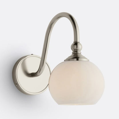 Cygnira Vintage Brass Glass Curved Neck Wall Light