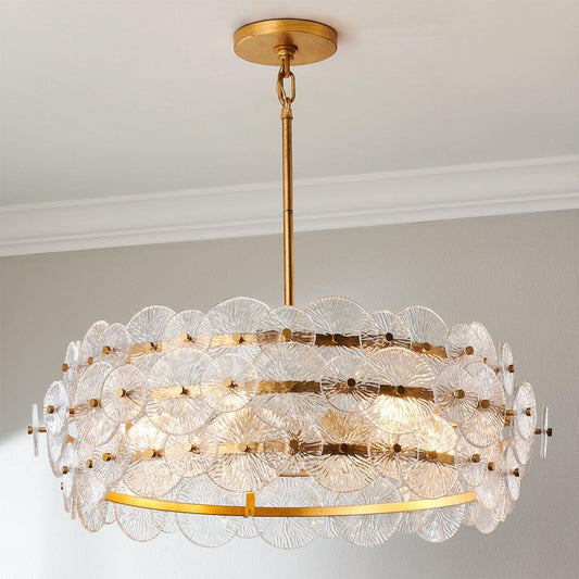AuroraLux Gold-leaf Round Glass Chandelier