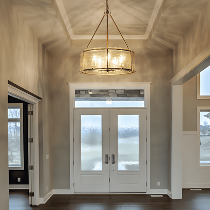 Coriander Farmhouse Water Ripple Glass Drum Chandelier