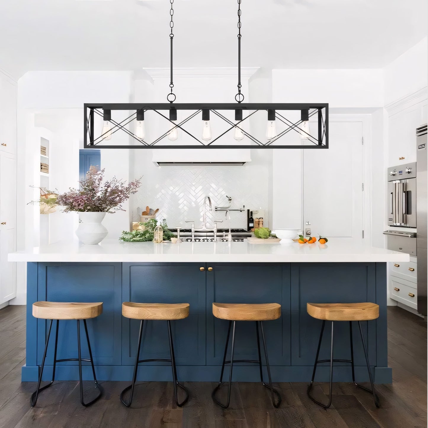Wrylor Farmhouse 7 Light Steel Rectangle Chandelier