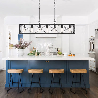 Wrylor Farmhouse 7 Light Steel Rectangle Chandelier
