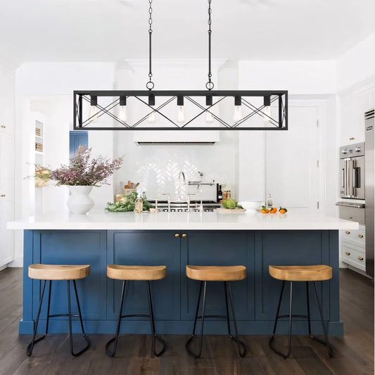 Wrylor Farmhouse 7 Light Steel Rectangle Chandelier