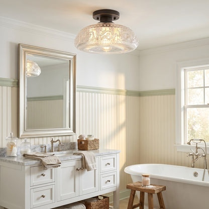 Cassandra American Country Patterned Glass Ceiling Light