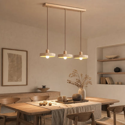 Harlow Wabi-Sabi Travertine & Wood Circular Pendant Light