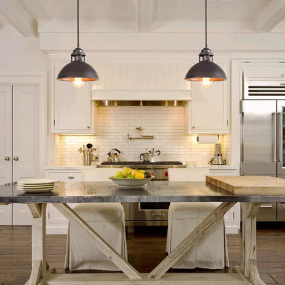 Hendon Industrial Matte Black Wrought Iron Dome Pendant Light