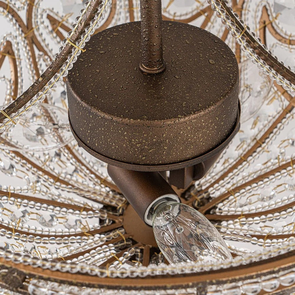 Ive Vintage Bronze Bowl 3-Light Crystal Semi Flush Ceiling Light