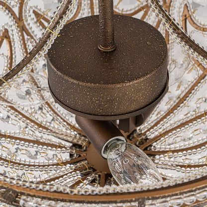 Ive Vintage Bronze Bowl 3-Light Crystal Semi Flush Ceiling Light