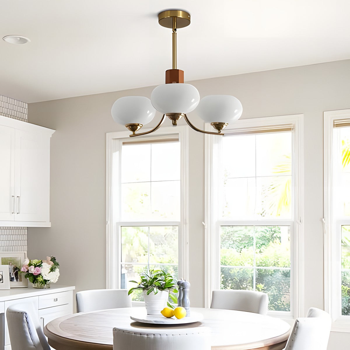 Juino Wood Farmhouse Milk Ball Sputnik Chandelier
