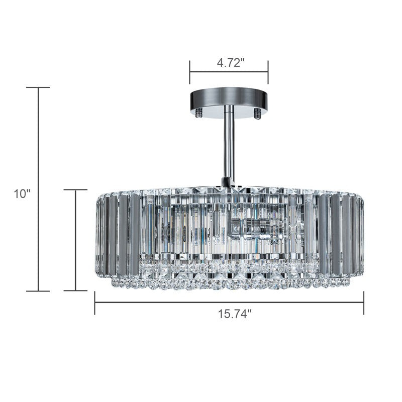 Ryxar Round Ribbed Crystal Semi Flush Mount Light