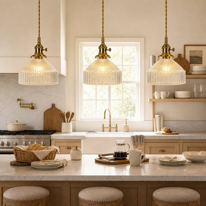Zyrion Retro Ribbed Clear Glass Pendant Light