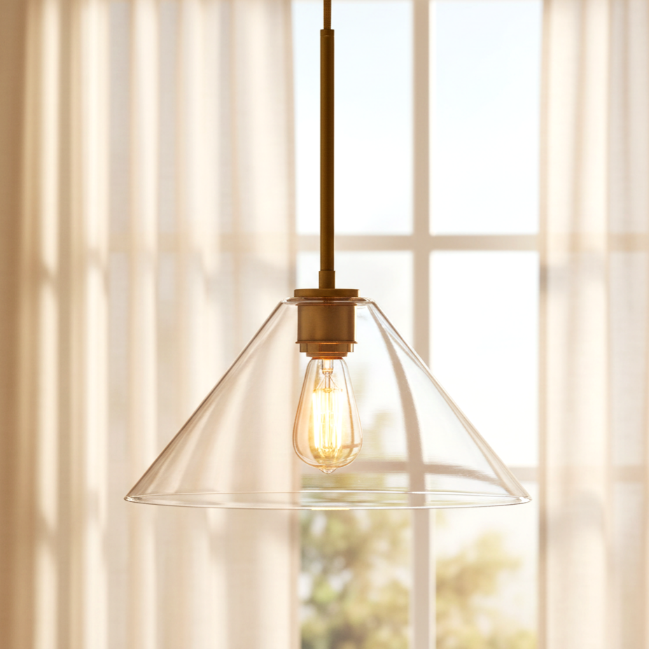 Nori Minimalist Brass Glass Cone Pendant Light
