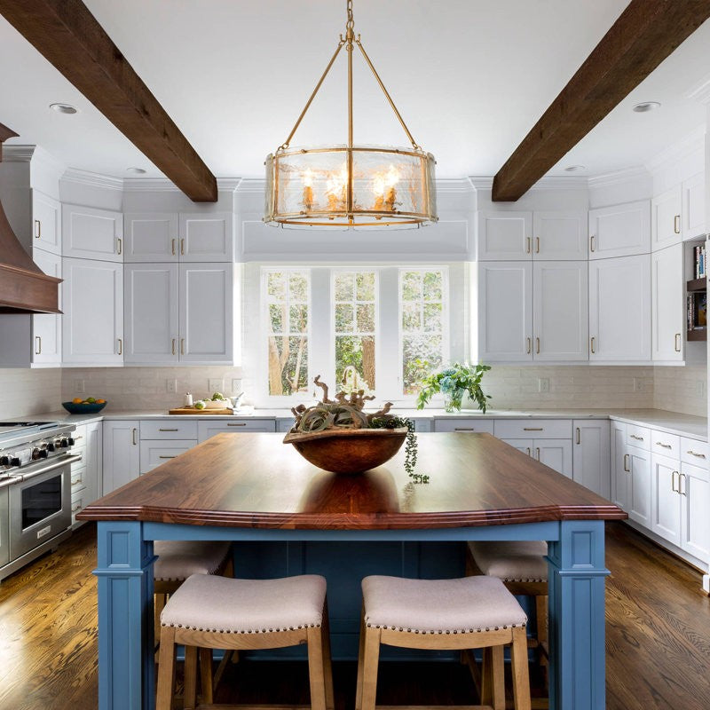 Coriander Farmhouse Water Ripple Glass Drum Chandelier