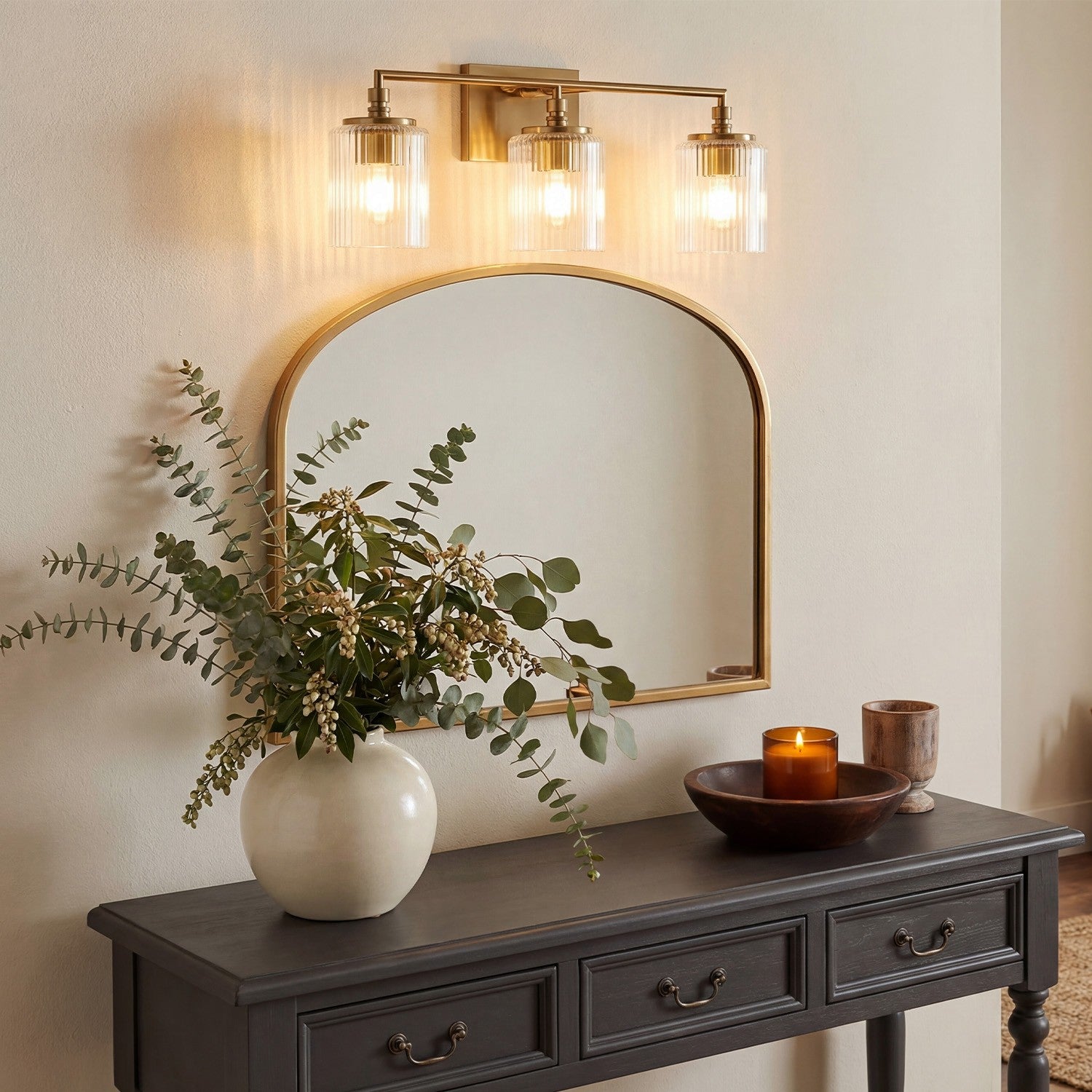Cerys Modern 3-Light Ribbed Glass Cylinder Sconce