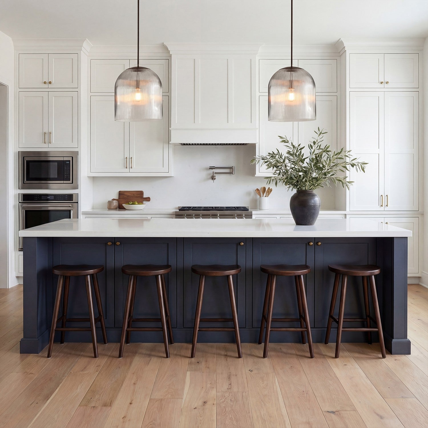Alain Farmhouse Cooper Ribbed Glass Pendant Light