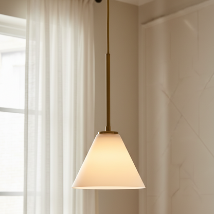 Nori Minimalist Brass Glass Cone Pendant Light