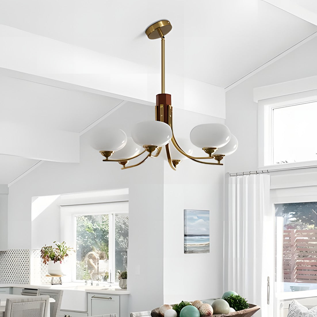 Juino Wood Farmhouse Milk Ball Sputnik Chandelier