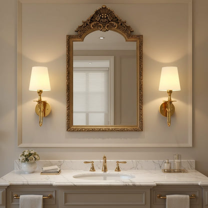 Callan Natural Curved Arm Fabric Gold Wall Sconce