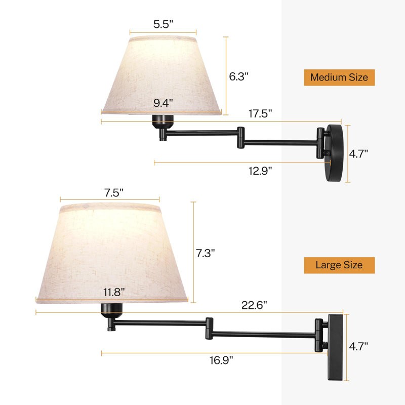 Vynith Battery Opperated White Linen Dimmable Swing Arm Sconce