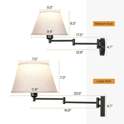 Vynith Battery Opperated White Linen Dimmable Swing Arm Sconce
