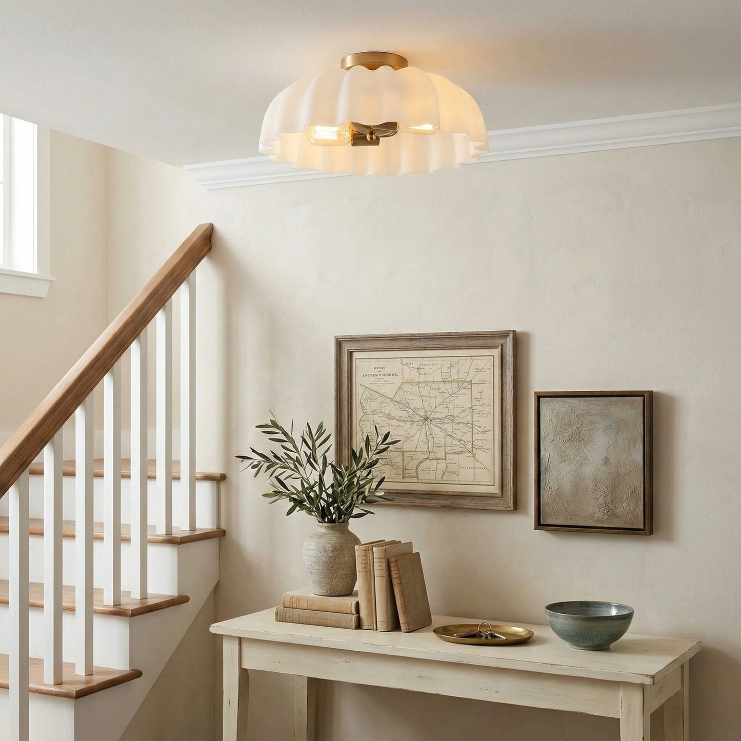 Solira Modern Pleated Milk Glass Ceiling Light