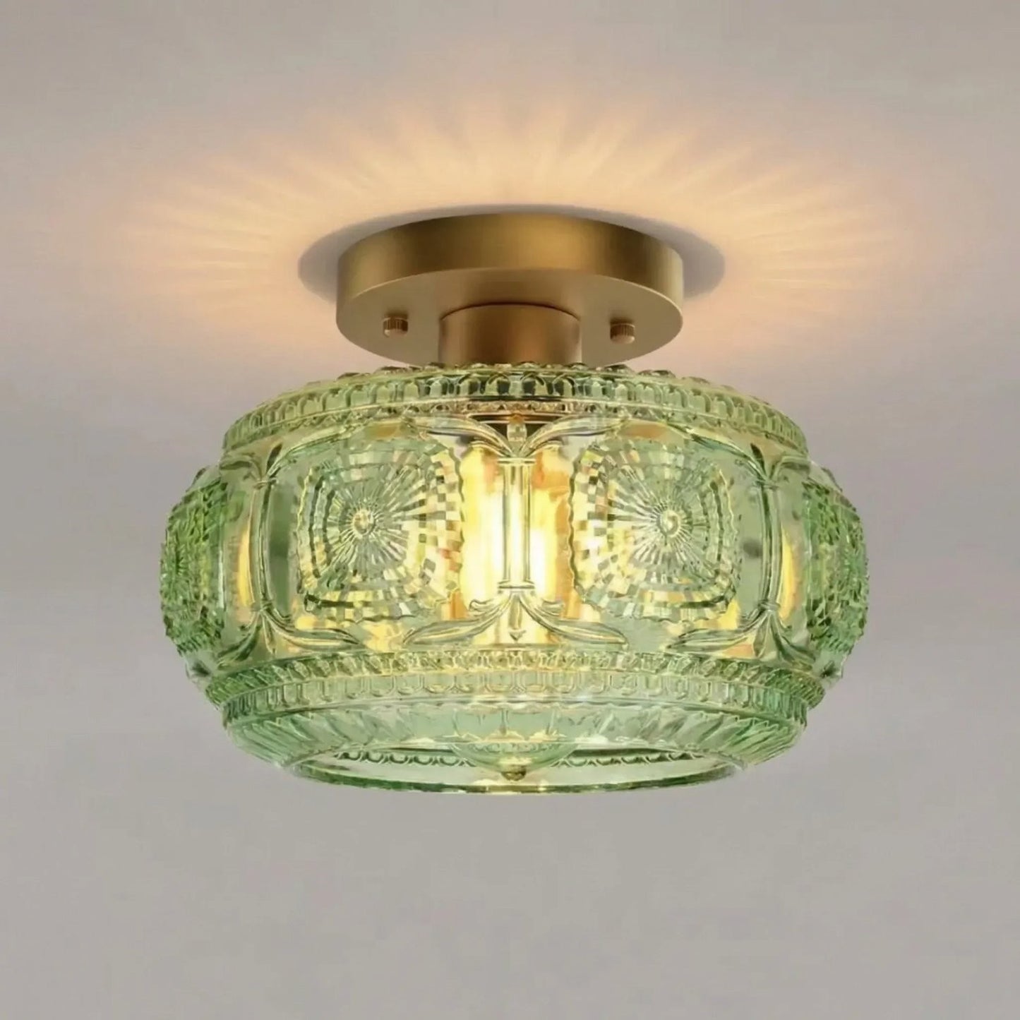 Ixionis Retro Carved Glass Semi Flush Ceiling Light