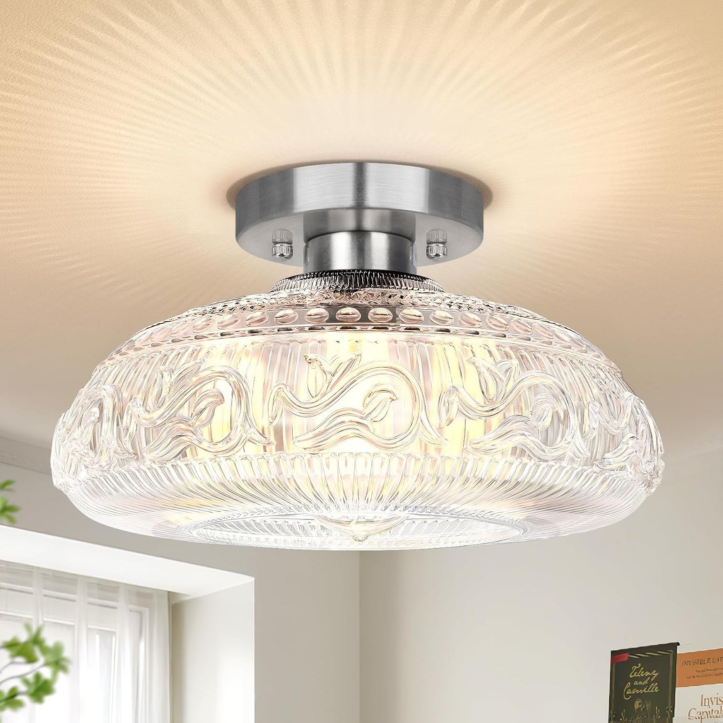 Cassandra American Country Patterned Glass Ceiling Light