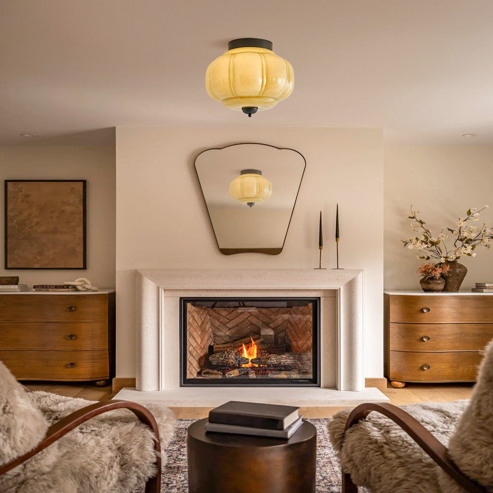 Ozita Retro Milk Glass Semi Flush Mount Eloise Ceiling Light