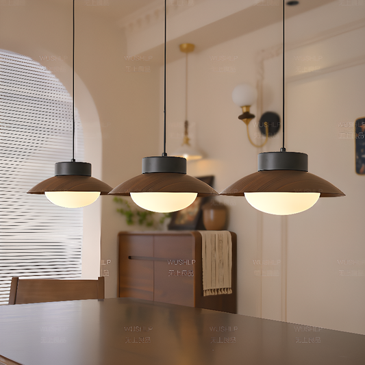 Uthar 3 Light Led Wood Color Round Pendant Light
