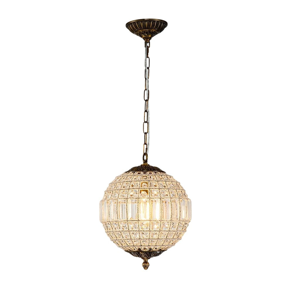 Dion Luxury French Antique Brass Crystal Globe Chandelier