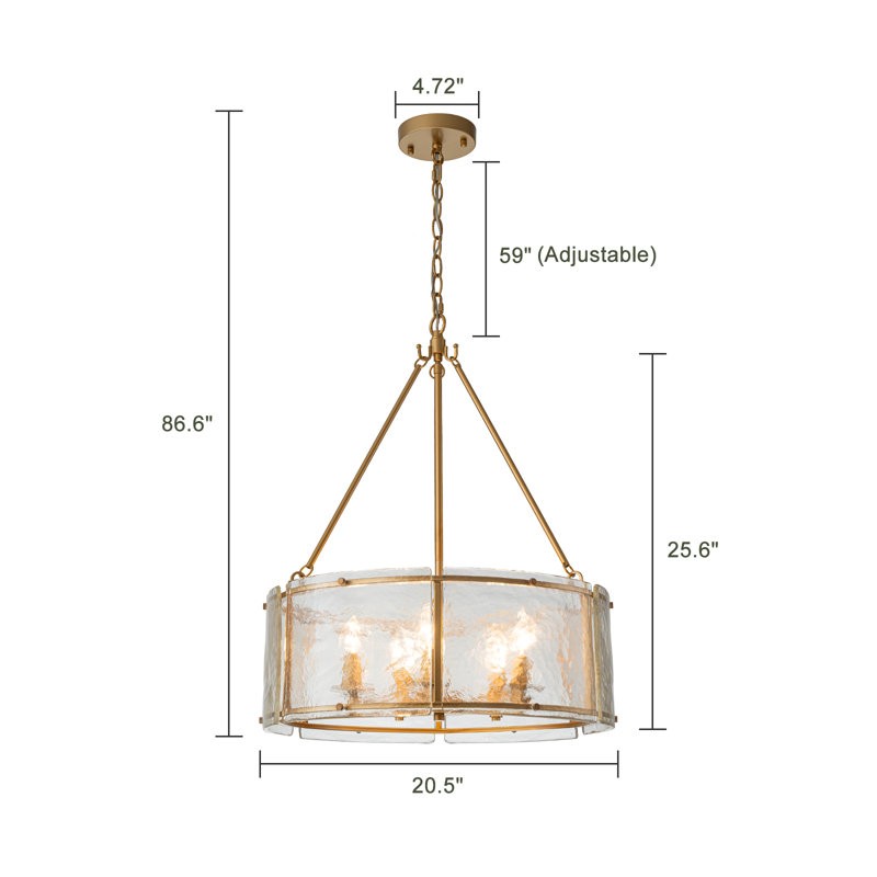 Coriander Farmhouse Water Ripple Glass Drum Chandelier