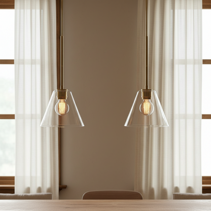 Nori Minimalist Brass Glass Cone Pendant Light