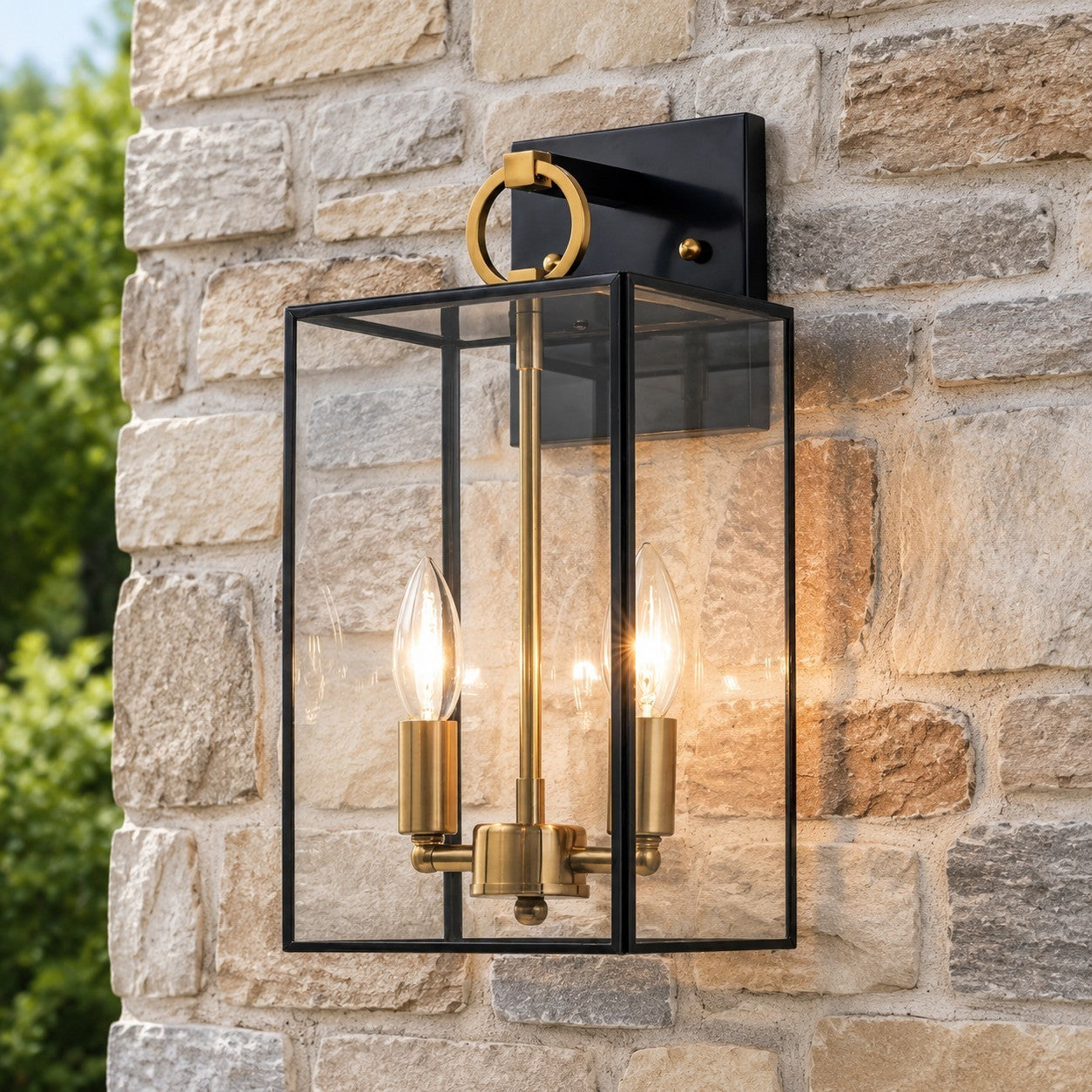 Lindsay Farmhouse Black And Brass Outdoor Lantern Wall Light