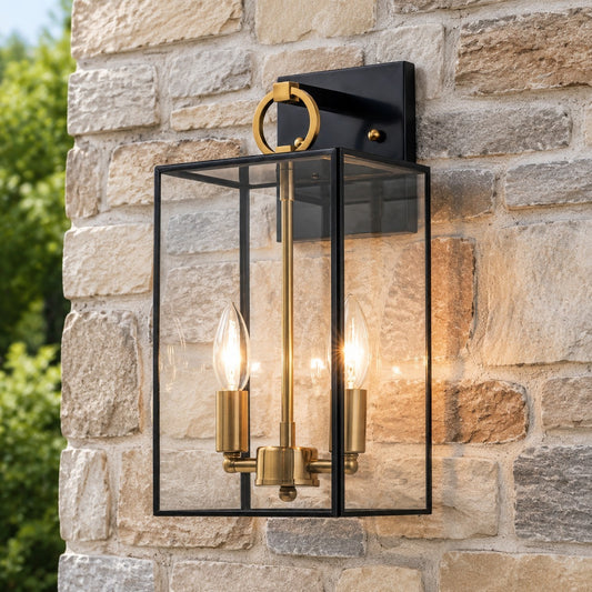 Lindsay Farmhouse Black And Brass Outdoor Lantern Wall Light