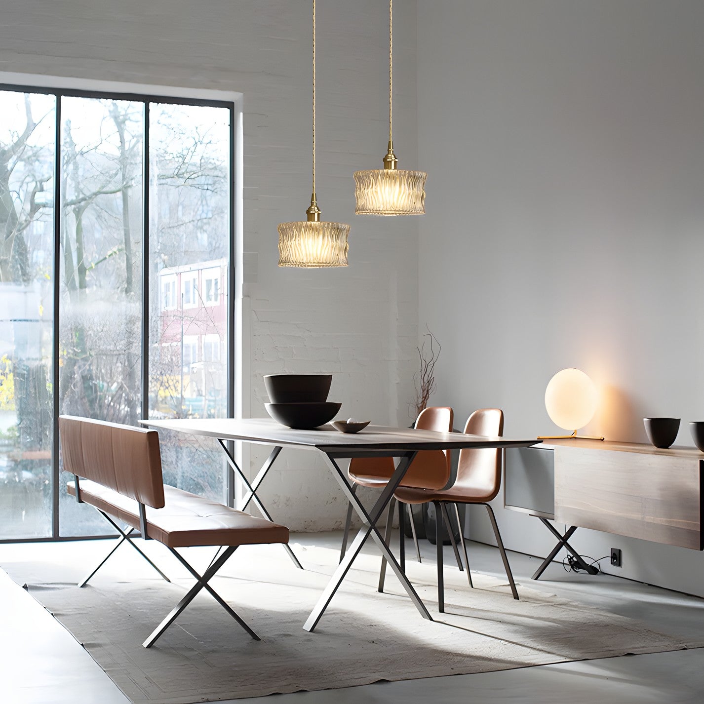 Roslyn Retro Stained Ribbed Glass Pendant Light