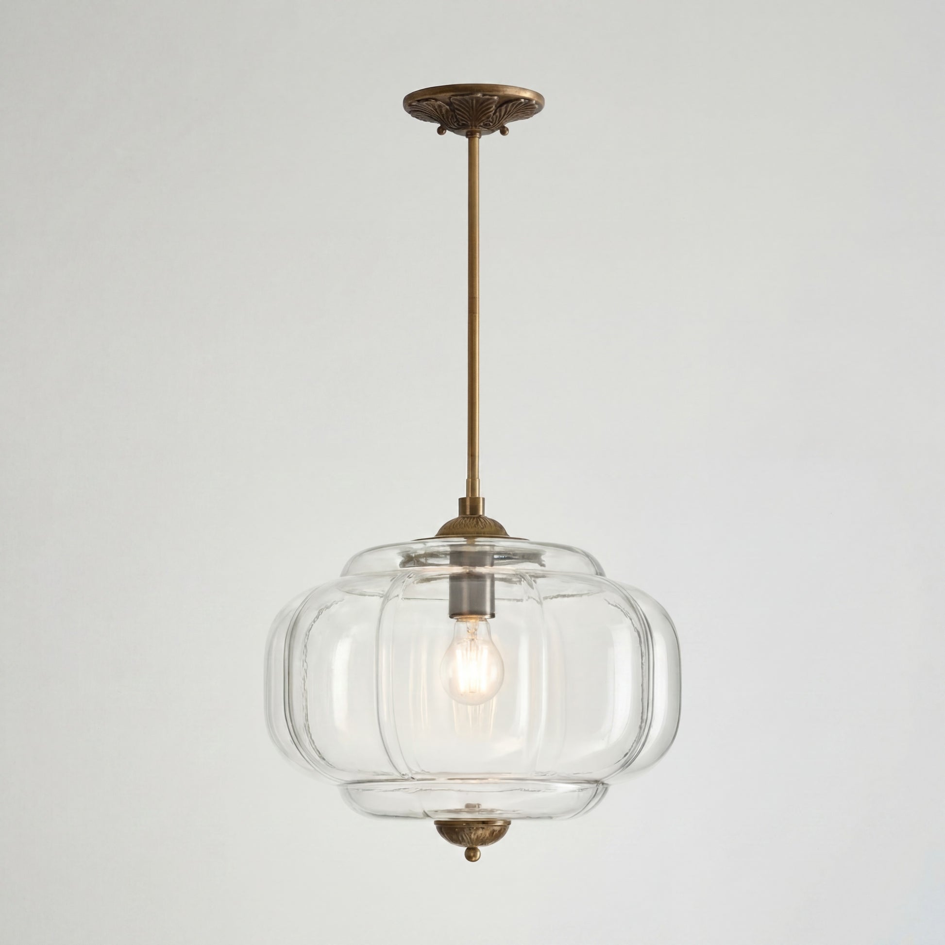 Vortan Antique Brass Green Glass Semi-Flush Mount Eloise Pendant Lamp