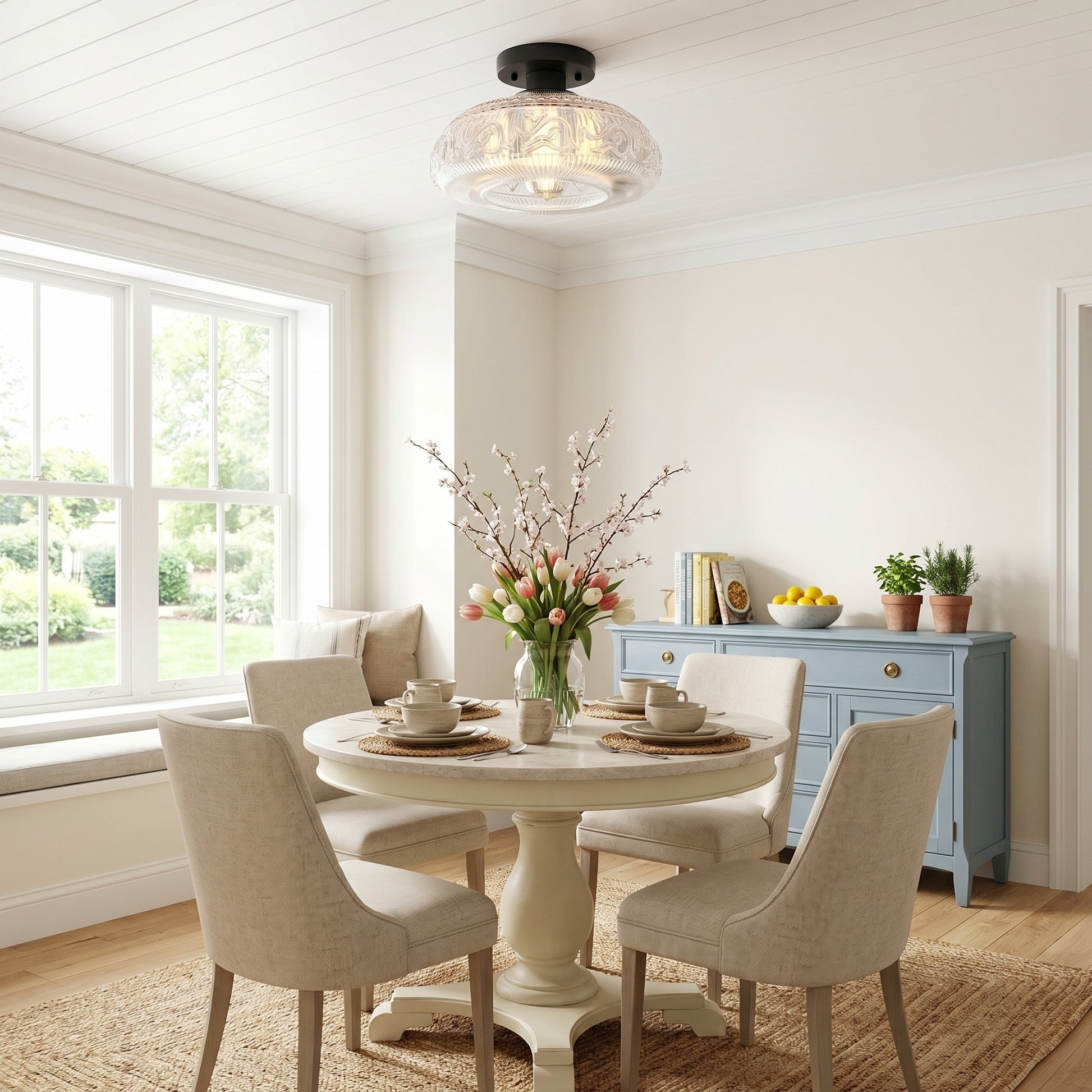 Cassandra American Country Patterned Glass Ceiling Light