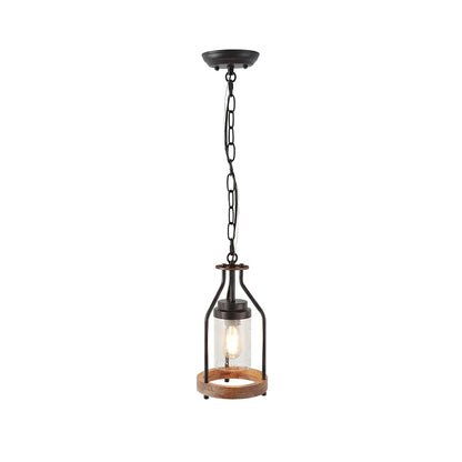 Doran Farmhouse Black Cage Cylinder Glass Pendant Light