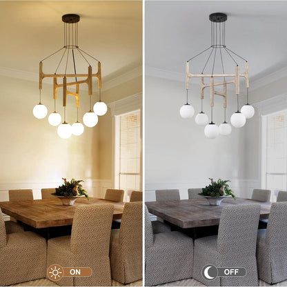 Astraea Farmhouse Wooden Branch Milk Glass Globe Chandelier