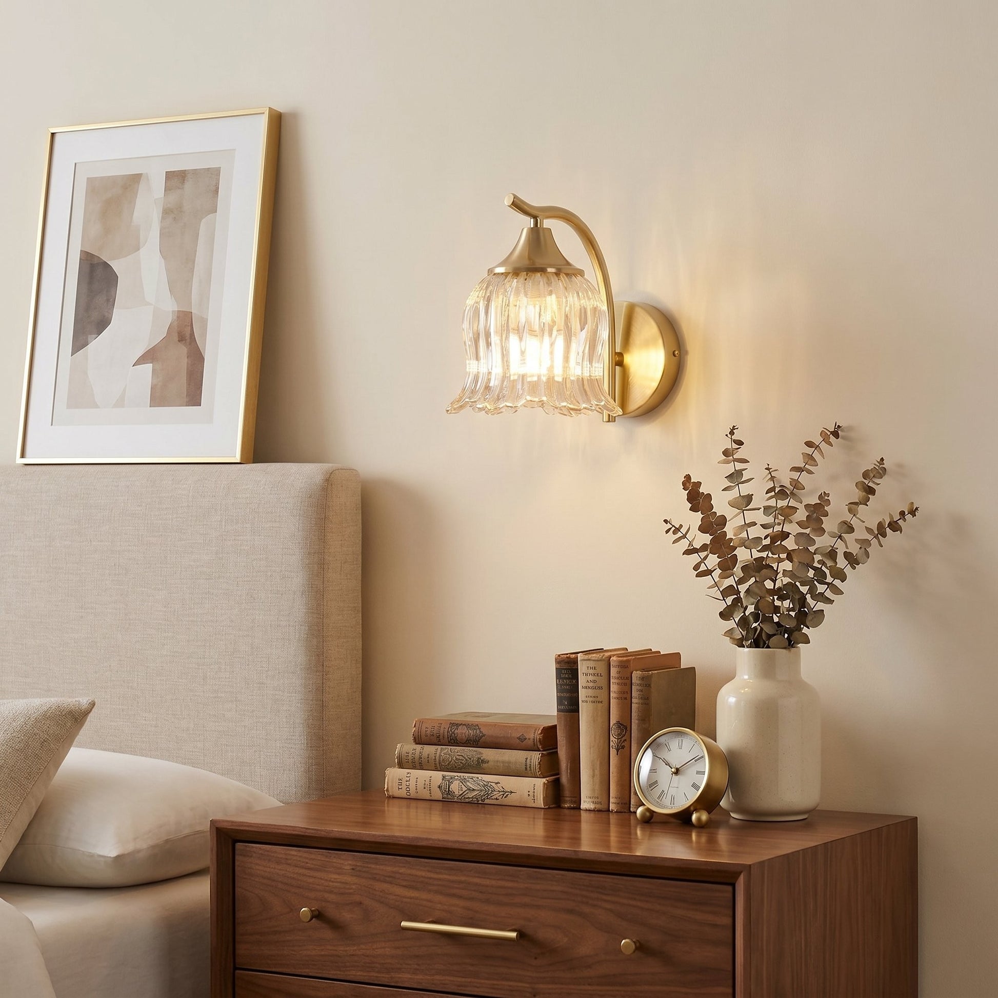 Hewitt Vintage Brass Floral Glass Wall Sconce