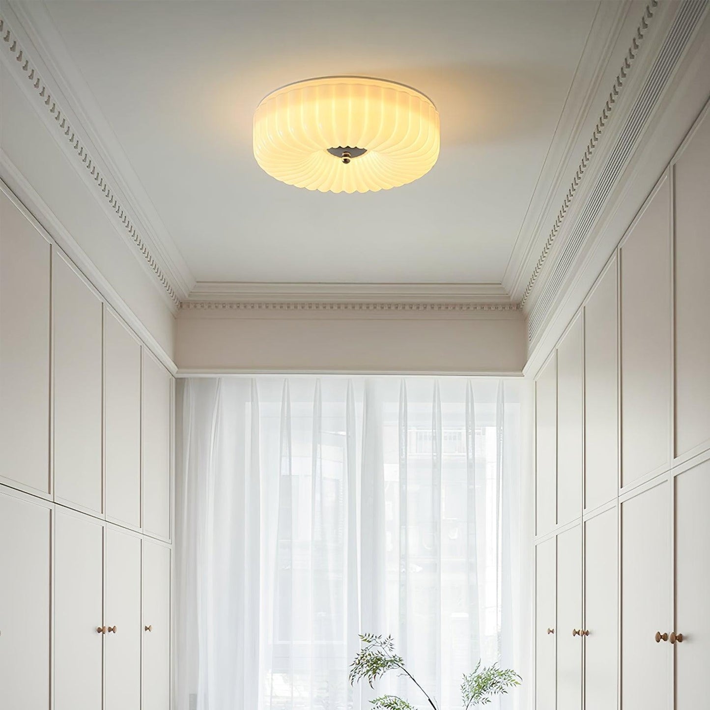 Prythos Cream Textured Glass Round Bauhaus Ceiling Light