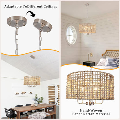 Arlo Bohemian 5 Light Natural Rattan Drum Chandelier