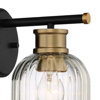 Lucienne Modern 9” Black Ribbed Glass Wall Light