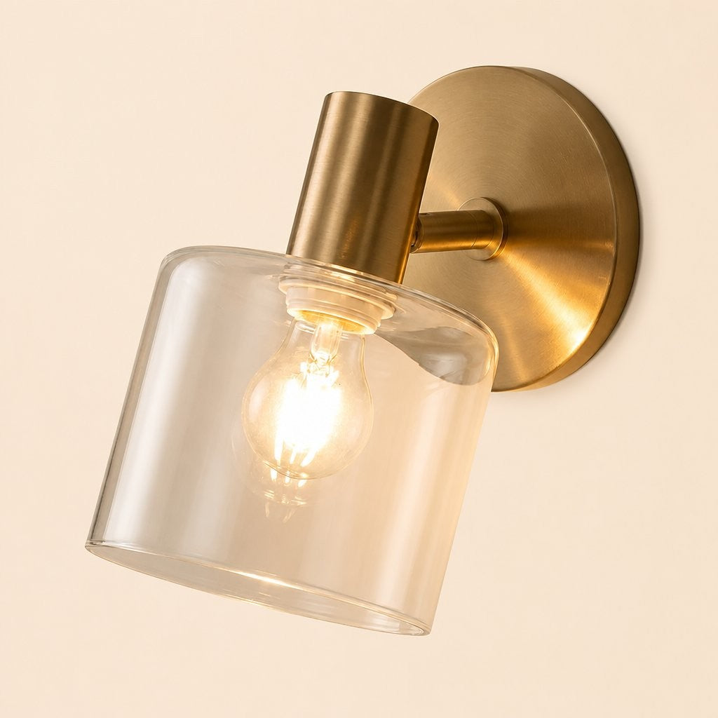 Caris Modern Brass Cylinder Glass Wall Sconce