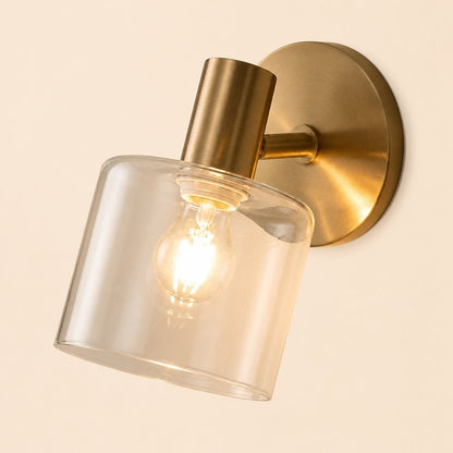 Caris Modern Brass Cylinder Glass Wall Sconce
