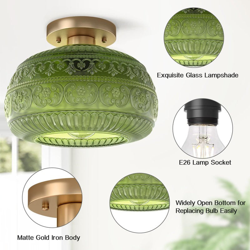 Ixionis Stained Engraved Pattern Glass Flush Mount Ceiling Light