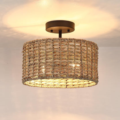Lannister Coastal 2-Light Semi-Flush Mount Ceiling Light with Hand Woven Drum Shade for Bedroom